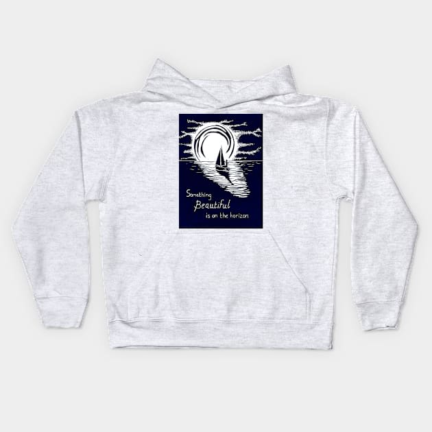 Something Beautiful is on The Horizon, Inspirational Linocut Kids Hoodie by Maddybennettart